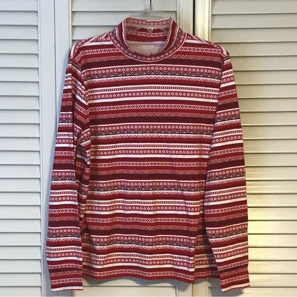 Lands' End Red and White Patterned Mockneck